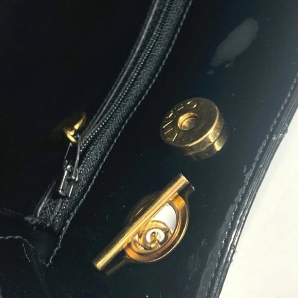 CHANEL Quilted Double Chain Bag Shoulder Bag enamel Black/Gold - Picture 12 of 15